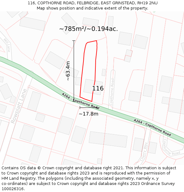 116, COPTHORNE ROAD, FELBRIDGE, EAST GRINSTEAD, RH19 2NU: Plot and title map