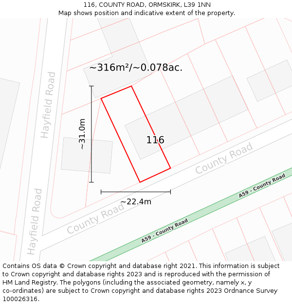 116, COUNTY ROAD, ORMSKIRK, L39 1NN: Plot and title map