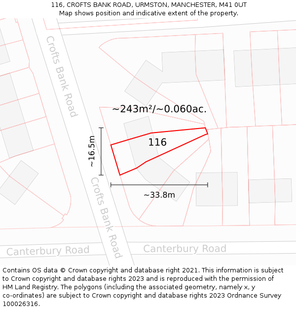 116, CROFTS BANK ROAD, URMSTON, MANCHESTER, M41 0UT: Plot and title map