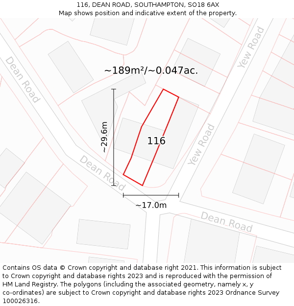 116, DEAN ROAD, SOUTHAMPTON, SO18 6AX: Plot and title map