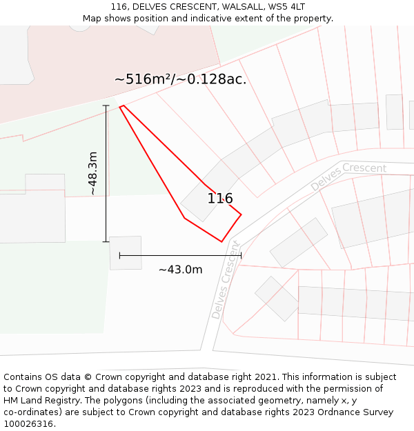 116, DELVES CRESCENT, WALSALL, WS5 4LT: Plot and title map