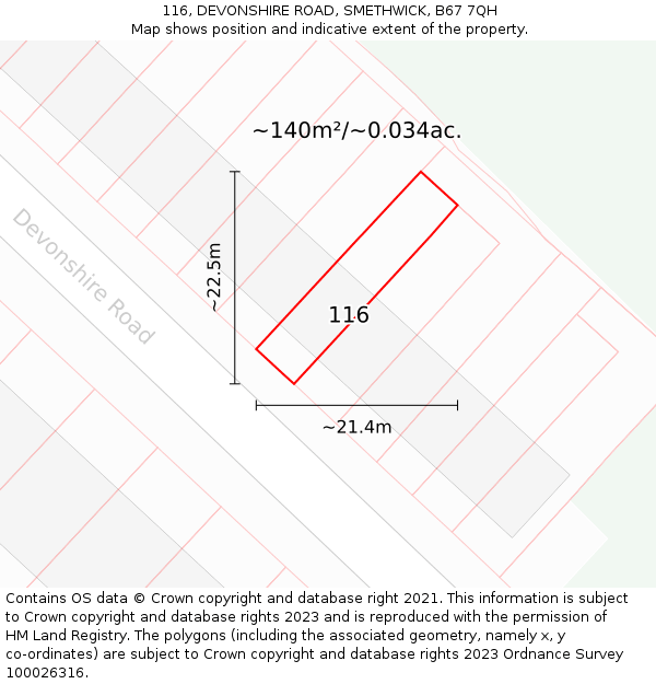 116, DEVONSHIRE ROAD, SMETHWICK, B67 7QH: Plot and title map