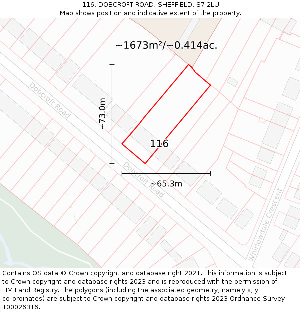116, DOBCROFT ROAD, SHEFFIELD, S7 2LU: Plot and title map