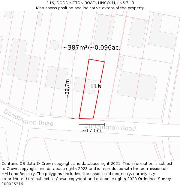 116, DODDINGTON ROAD, LINCOLN, LN6 7HB: Plot and title map