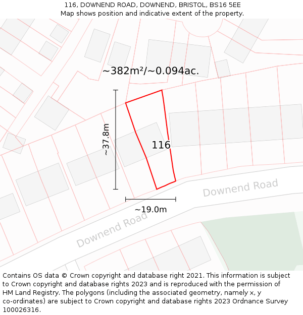 116, DOWNEND ROAD, DOWNEND, BRISTOL, BS16 5EE: Plot and title map