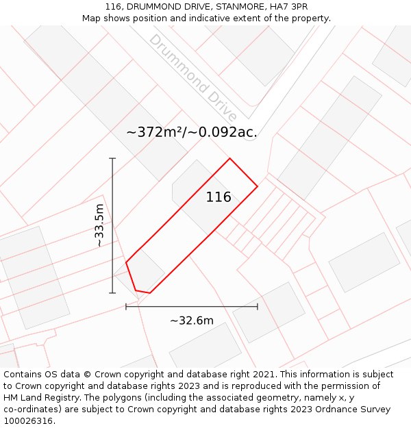 116, DRUMMOND DRIVE, STANMORE, HA7 3PR: Plot and title map
