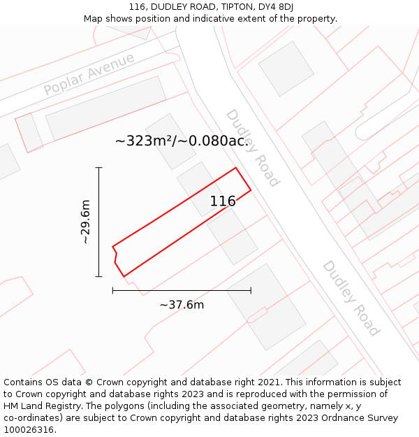 116, DUDLEY ROAD, TIPTON, DY4 8DJ: Plot and title map
