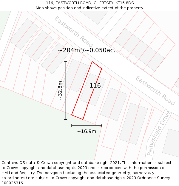 116, EASTWORTH ROAD, CHERTSEY, KT16 8DS: Plot and title map