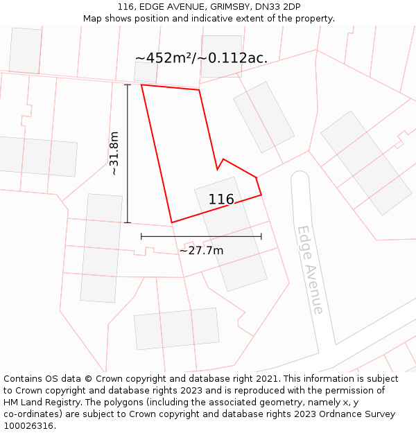116, EDGE AVENUE, GRIMSBY, DN33 2DP: Plot and title map