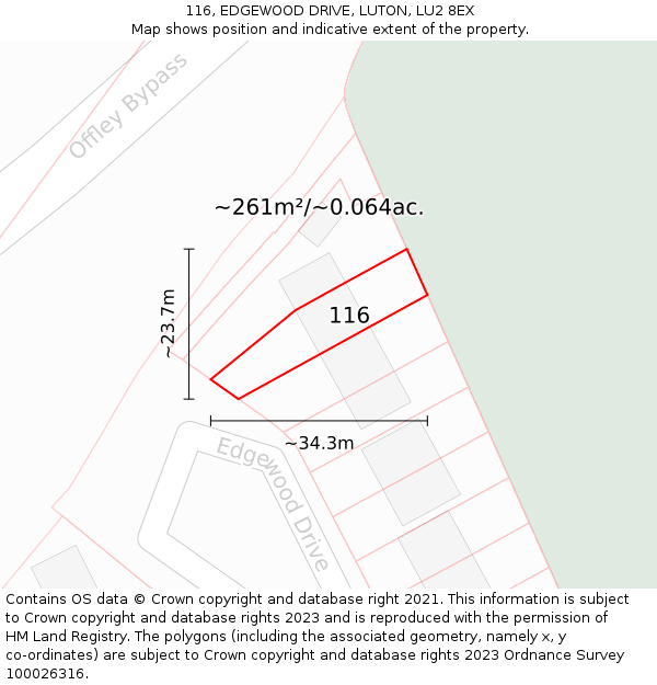 116, EDGEWOOD DRIVE, LUTON, LU2 8EX: Plot and title map