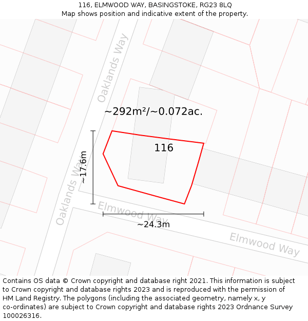 116, ELMWOOD WAY, BASINGSTOKE, RG23 8LQ: Plot and title map
