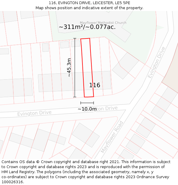 116, EVINGTON DRIVE, LEICESTER, LE5 5PE: Plot and title map