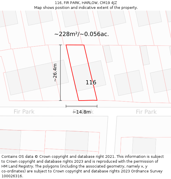 116, FIR PARK, HARLOW, CM19 4JZ: Plot and title map