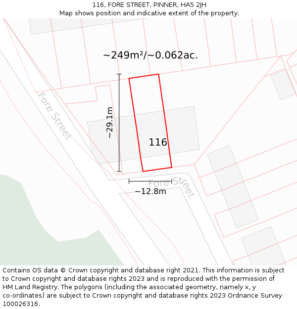 116, FORE STREET, PINNER, HA5 2JH: Plot and title map
