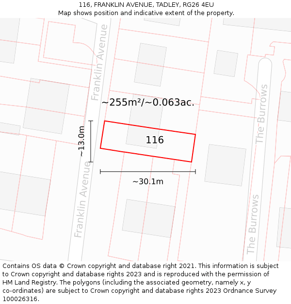 116, FRANKLIN AVENUE, TADLEY, RG26 4EU: Plot and title map