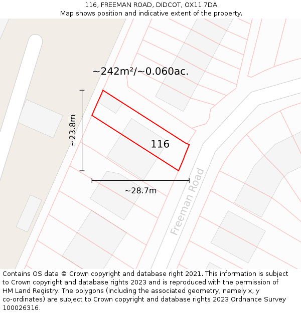 116, FREEMAN ROAD, DIDCOT, OX11 7DA: Plot and title map