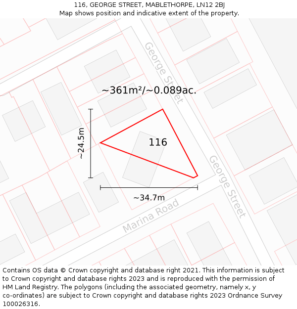 116, GEORGE STREET, MABLETHORPE, LN12 2BJ: Plot and title map