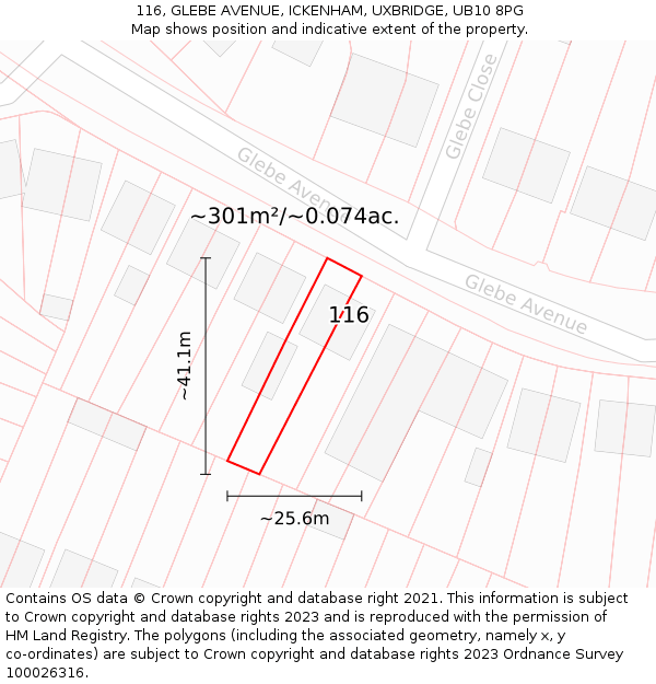 116, GLEBE AVENUE, ICKENHAM, UXBRIDGE, UB10 8PG: Plot and title map
