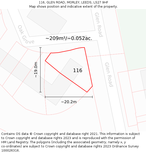 116, GLEN ROAD, MORLEY, LEEDS, LS27 9HF: Plot and title map