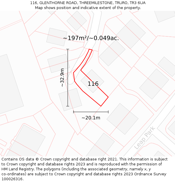 116, GLENTHORNE ROAD, THREEMILESTONE, TRURO, TR3 6UA: Plot and title map