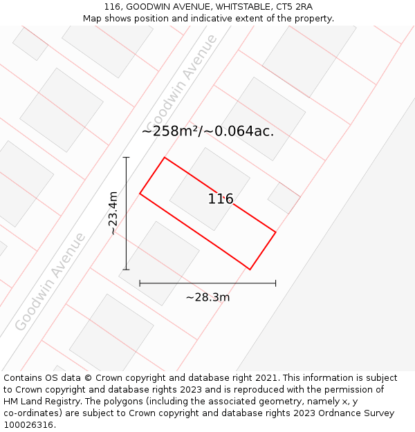 116, GOODWIN AVENUE, WHITSTABLE, CT5 2RA: Plot and title map