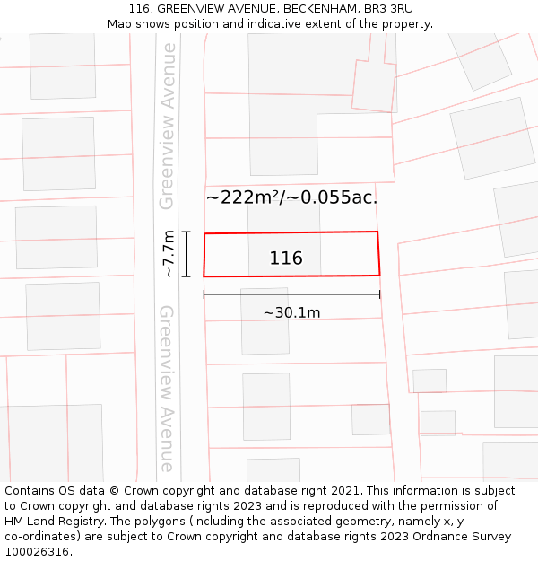 116, GREENVIEW AVENUE, BECKENHAM, BR3 3RU: Plot and title map