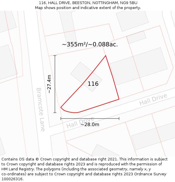 116, HALL DRIVE, BEESTON, NOTTINGHAM, NG9 5BU: Plot and title map