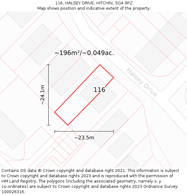 116, HALSEY DRIVE, HITCHIN, SG4 9PZ: Plot and title map