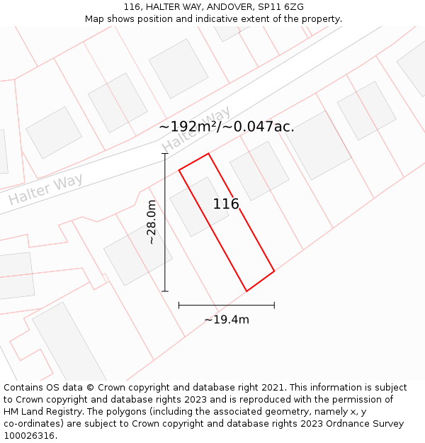 116, HALTER WAY, ANDOVER, SP11 6ZG: Plot and title map