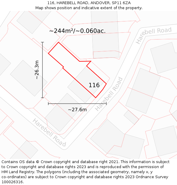 116, HAREBELL ROAD, ANDOVER, SP11 6ZA: Plot and title map
