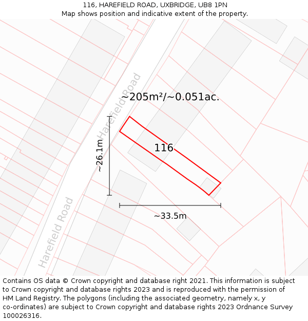 116, HAREFIELD ROAD, UXBRIDGE, UB8 1PN: Plot and title map
