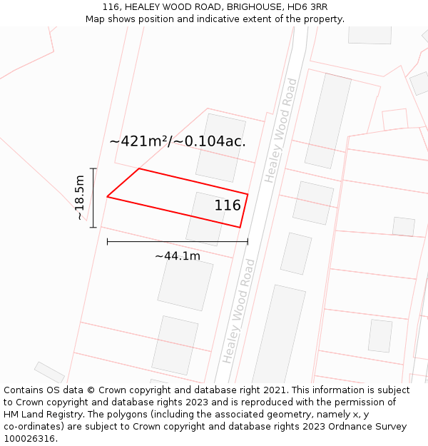 116, HEALEY WOOD ROAD, BRIGHOUSE, HD6 3RR: Plot and title map
