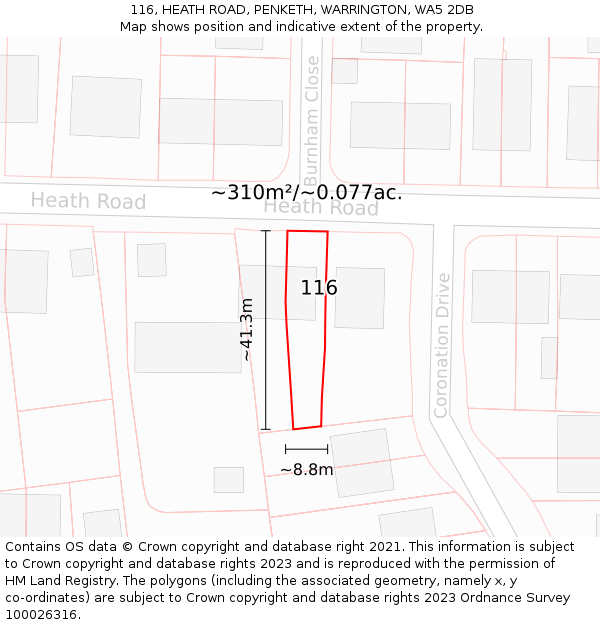 116, HEATH ROAD, PENKETH, WARRINGTON, WA5 2DB: Plot and title map