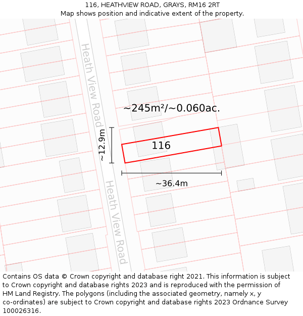 116, HEATHVIEW ROAD, GRAYS, RM16 2RT: Plot and title map
