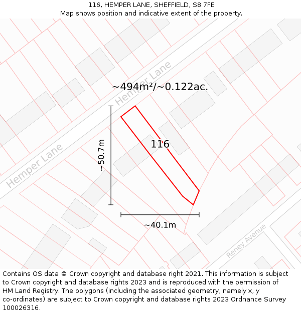 116, HEMPER LANE, SHEFFIELD, S8 7FE: Plot and title map