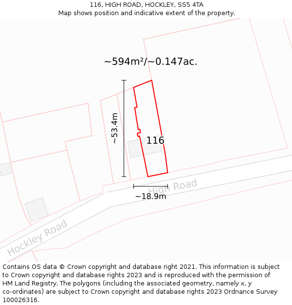 116, HIGH ROAD, HOCKLEY, SS5 4TA: Plot and title map