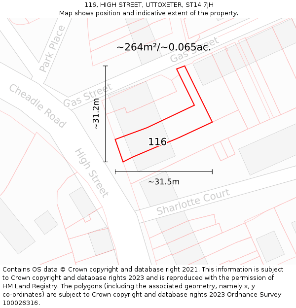 116, HIGH STREET, UTTOXETER, ST14 7JH: Plot and title map