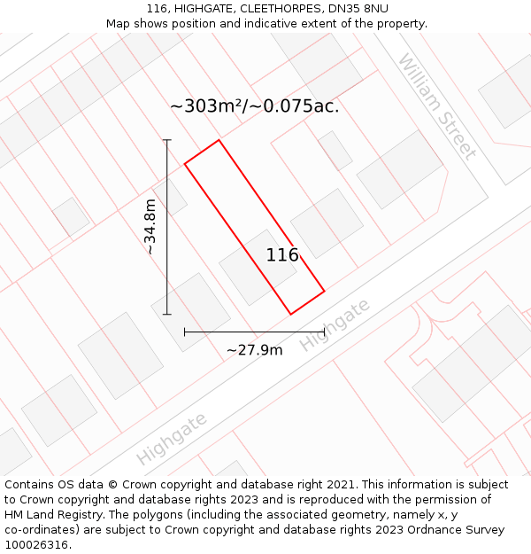 116, HIGHGATE, CLEETHORPES, DN35 8NU: Plot and title map