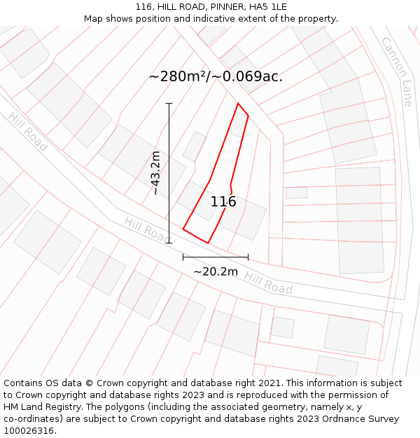 116, HILL ROAD, PINNER, HA5 1LE: Plot and title map
