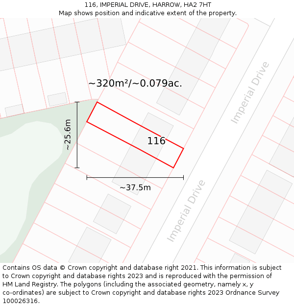 116, IMPERIAL DRIVE, HARROW, HA2 7HT: Plot and title map