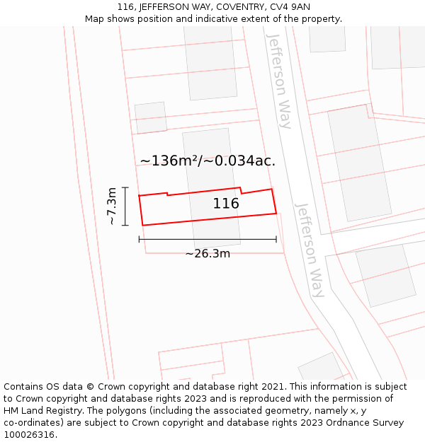 116, JEFFERSON WAY, COVENTRY, CV4 9AN: Plot and title map