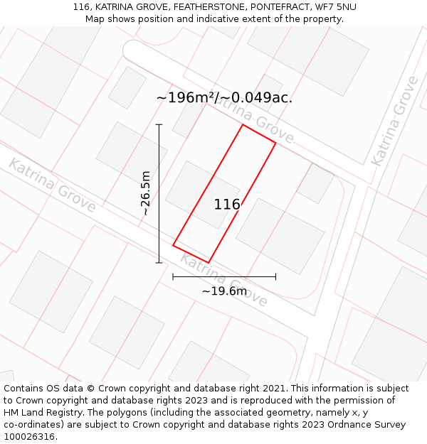 116, KATRINA GROVE, FEATHERSTONE, PONTEFRACT, WF7 5NU: Plot and title map