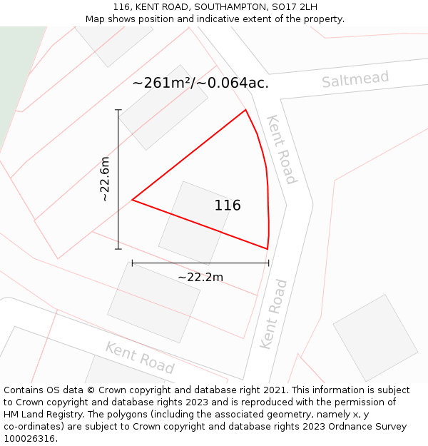 116, KENT ROAD, SOUTHAMPTON, SO17 2LH: Plot and title map