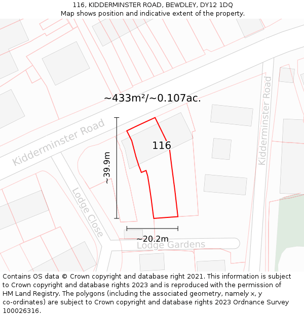 116, KIDDERMINSTER ROAD, BEWDLEY, DY12 1DQ: Plot and title map