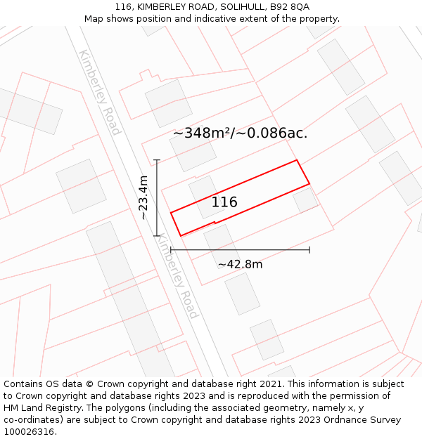 116, KIMBERLEY ROAD, SOLIHULL, B92 8QA: Plot and title map