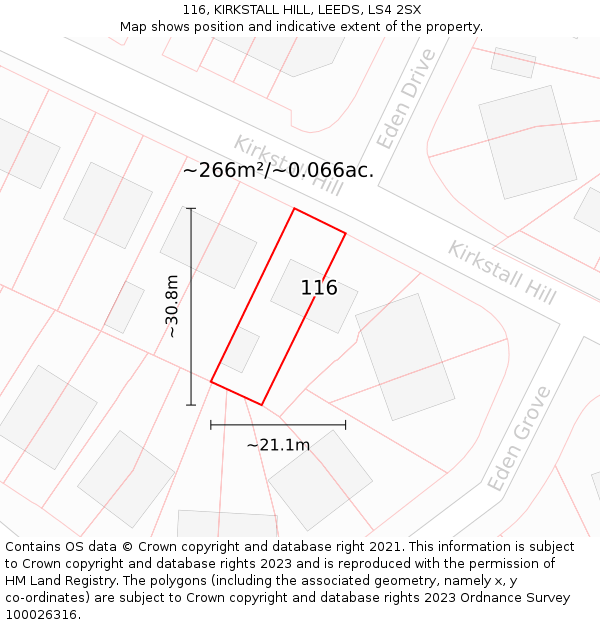 116, KIRKSTALL HILL, LEEDS, LS4 2SX: Plot and title map