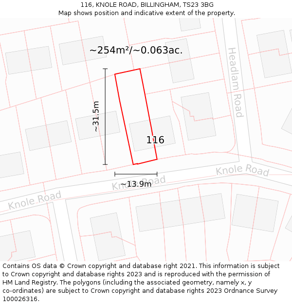 116, KNOLE ROAD, BILLINGHAM, TS23 3BG: Plot and title map