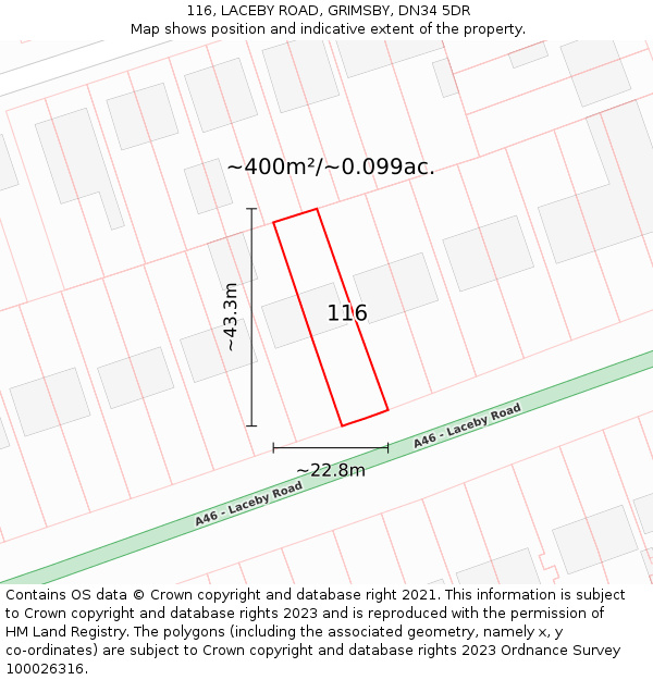 116, LACEBY ROAD, GRIMSBY, DN34 5DR: Plot and title map