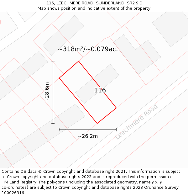 116, LEECHMERE ROAD, SUNDERLAND, SR2 9JD: Plot and title map