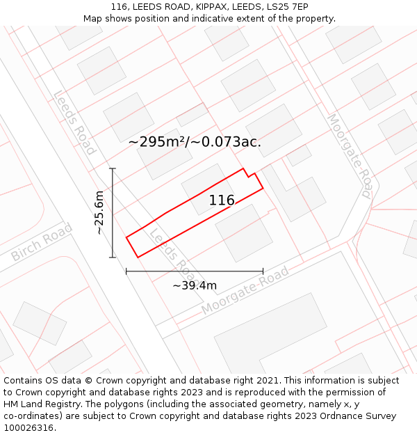 116, LEEDS ROAD, KIPPAX, LEEDS, LS25 7EP: Plot and title map